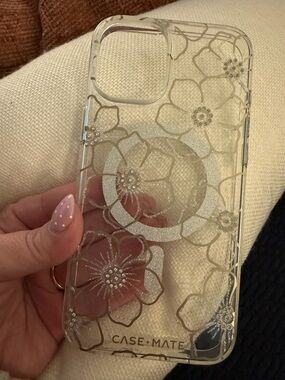 16 plus case-mate Clear Floral Glitter Phone Case MagSafe